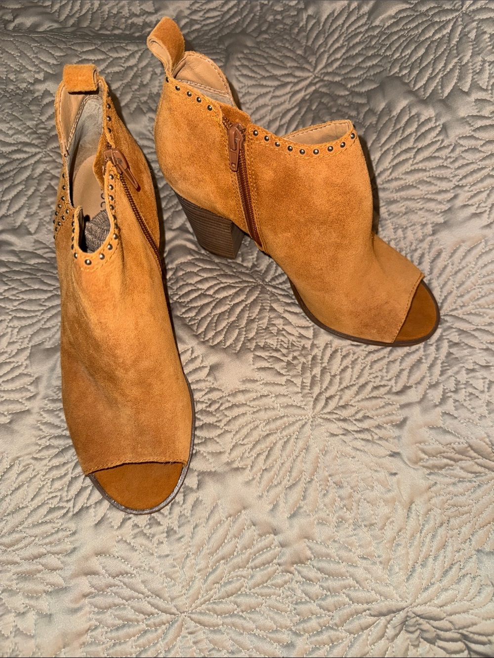 Lucky Brand Open-Toe Suede Mules in Cognac